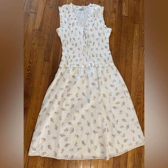 RAILS Dion Amaryllis Floral drop waist smocked Shirred Cotton Midi Dress - Picture 3 of 6